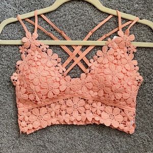 Anemone crochet lace bralette in Pink Coral